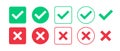 Green check mark and red cross mark icon set. Isolated tick symbols. Checklist signs. Approval badge. Flat and modern checkmark Royalty Free Stock Photo