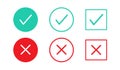 Green check mark and red cross icon. Set of True and false icons on white background. Vector illustration Royalty Free Stock Photo