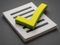 Green check mark validating document on gray background Royalty Free Stock Photo