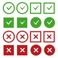 Green check marks and red crosses vector buttons or icons