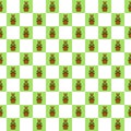 Green checkered with flower icon seamless pattern