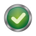 Green checkmark icon. Approval button vector. Circular confirmation sign. Shiny green symbol. Royalty Free Stock Photo