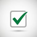 A green checkmark inside a black-outlined square set against a plain white backgrou Royalty Free Stock Photo