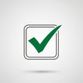 Green checkmark inside a square outline on a light gray background. The checkmark Royalty Free Stock Photo