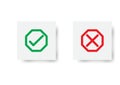 Green checkmark OK and red X icons, isolated on white background. Royalty Free Stock Photo