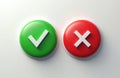 Green checkmark and red cross buttons signify yes or no decision. Choice between correct and incorrect options. Select right Royalty Free Stock Photo