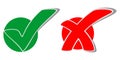 Green checkmark and red X icons on white background. Vector illustration Royalty Free Stock Photo