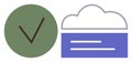 Green checkmark and blue cloud with horizontal lines representing approval and data storage Royalty Free Stock Photo