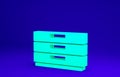 Green Chest of drawers icon isolated on blue background. Minimalism concept. 3d illustration 3D render Royalty Free Stock Photo