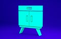 Green Chest of drawers icon isolated on blue background. Minimalism concept. 3d illustration 3D render Royalty Free Stock Photo