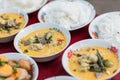 Green Chicken Curry,Thai cuisine. Delicious homemade butter fish curry with coconut,mangoes and spices. Tasty King fish curry made Royalty Free Stock Photo