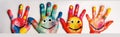 smile concept hand colorful fun artist child paint finger art. Generative AI.