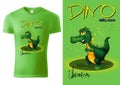 Green Child T-shirt Design with Cartoon Dino Character