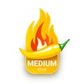 Green chili pepper pod and fire flame from behind. Medium hotness or spiciness level Royalty Free Stock Photo