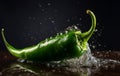 Green chili pepper refreshment water droplets. Generate ai Royalty Free Stock Photo