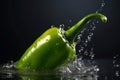 Green chili pepper in water splashes. Generate ai Royalty Free Stock Photo