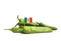 Green Chili Peppers With Flag of Mexico Isolated on White Background