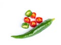 Green chili peppers Isolated on white background. Royalty Free Stock Photo