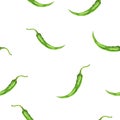 Green chilli pepper watercolor illustration seamless pattern.