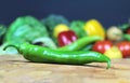 Green chily on a chopping board