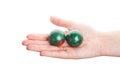 Green chinese balls in hand Royalty Free Stock Photo