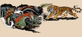 Green Chinese dragon versus tiger