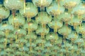 Green Chinese Paper Lanterns hanging on ceiling Royalty Free Stock Photo