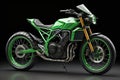 Green chopper motorcycle on a black background. generative ai