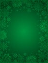 Green christmas background with frame of snowflakes and stars, v Royalty Free Stock Photo