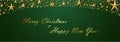 Green christmas background with gold stars and balls. Royalty Free Stock Photo