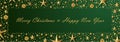 Green christmas background with gold stars and balls. Royalty Free Stock Photo