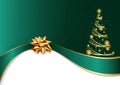 Green Christmas Background with Golden Bow and Tree Royalty Free Stock Photo