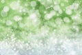 Green Christmas Background With Snow, Snwoflakes, Stars And Bokeh