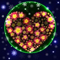 Green Christmas ball with 3d heart made of flowers inside Royalty Free Stock Photo