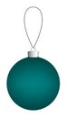 Green Christmas ball hanging on a thread isolated on a white background. Royalty Free Stock Photo