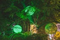 Green Christmas ball lights decorations on a tree, Lisbon, Portugal Royalty Free Stock Photo