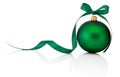 Green Christmas ball with ribbon bow Isolated on white background Royalty Free Stock Photo