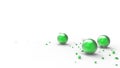 Green Christmas balls with white background. colorful xmas balls for christmas tree, Xmas glass, metal and plastic ball. Group of Royalty Free Stock Photo