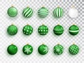 Green christmas balls on white isolated. Set of isolated realistic decorations. Christmas tree toy. Vector object for Royalty Free Stock Photo