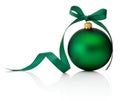 Green Christmas bauble with ribbon bow isolated on white background Royalty Free Stock Photo