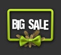 Green big sale card with bow. Royalty Free Stock Photo