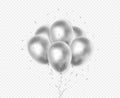 Banner with silver floating balloons isolated on transparent background