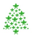 Green Christmas fir tree made of shiny stars white background isolated closeup, stars in shape of decorative New Year pine, xmas Royalty Free Stock Photo