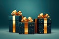 green christmas gift box with golden bow Royalty Free Stock Photo