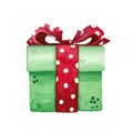 Green christmas gift box with red bow Royalty Free Stock Photo