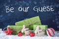 Green Christmas Gifts, Snow, Decoration, Be Our Guest Royalty Free Stock Photo
