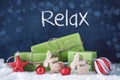 Green Christmas Gifts, Snow, Decoration, Text Relax Royalty Free Stock Photo