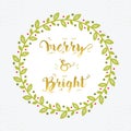 Green Christmas and Holiday Merry & Bright floral circle border decoration emblem