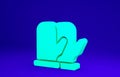 Green Christmas mitten icon isolated on blue background. Minimalism concept. 3d illustration 3D render
