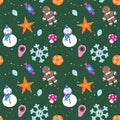 Green cute and adorable Christmas, New Year and Holiday seamless pattern